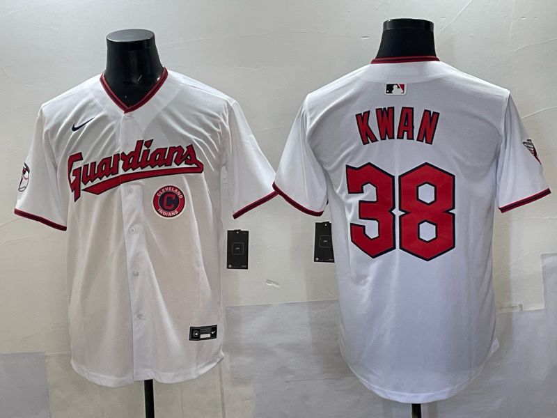 Men Cleveland Indians 38 Kwan White Nike MLB 2025 Jersey 06